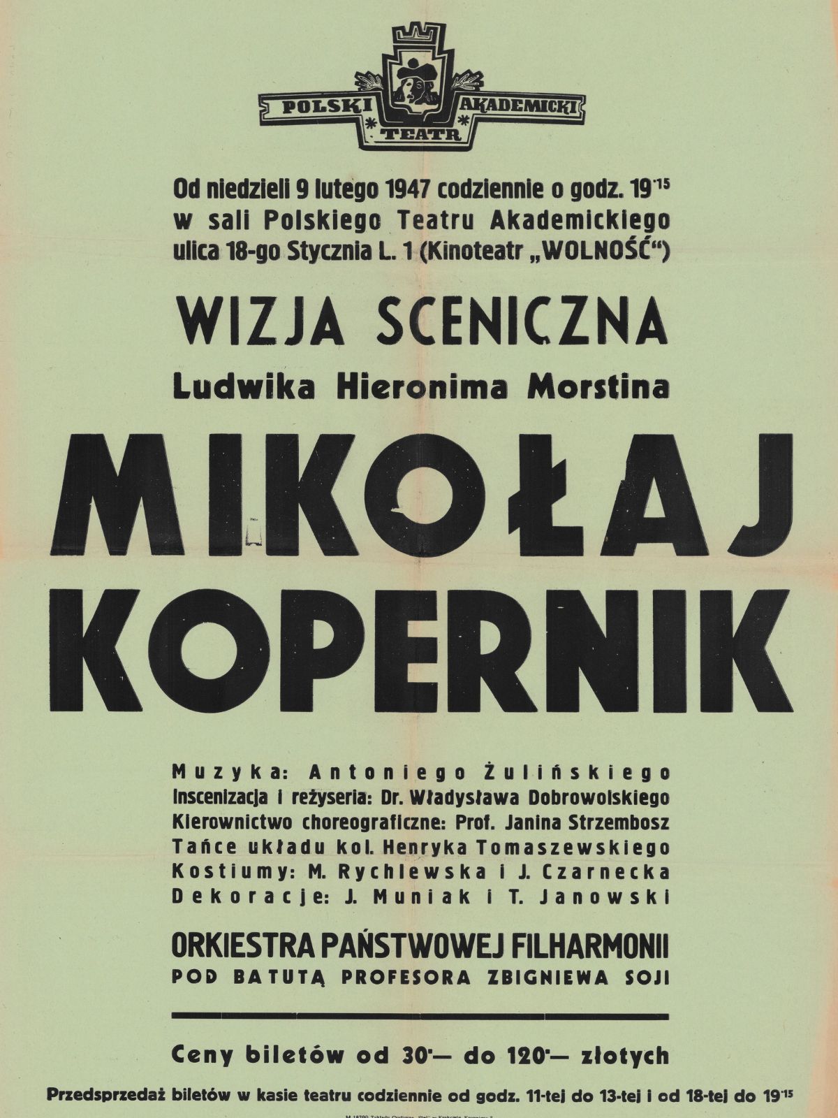  . Pani Profesor i jej uczeń Henryk Tomaszewski na afiszu Polskiego Teatru Akademickiego, 9 lutego 1947 . 